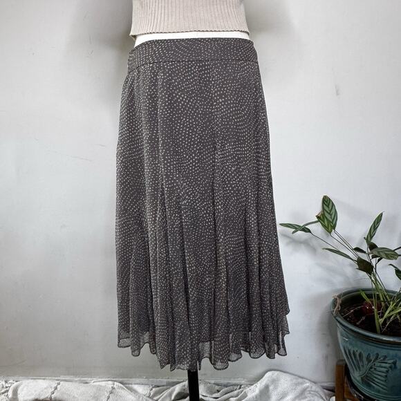Vintage 90s Brown Silk Polka Dot Layered Midi Skirt Full Indie Grunge Fairy 6 P - Picture 4 of 6